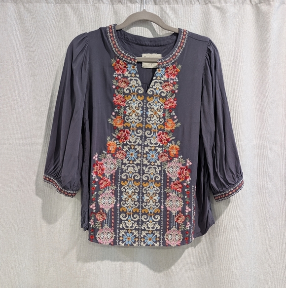 Savanna Jane Embroidered Boho Blouse Small Floral Peasant Top Cottagecore - Picture 2 of 10